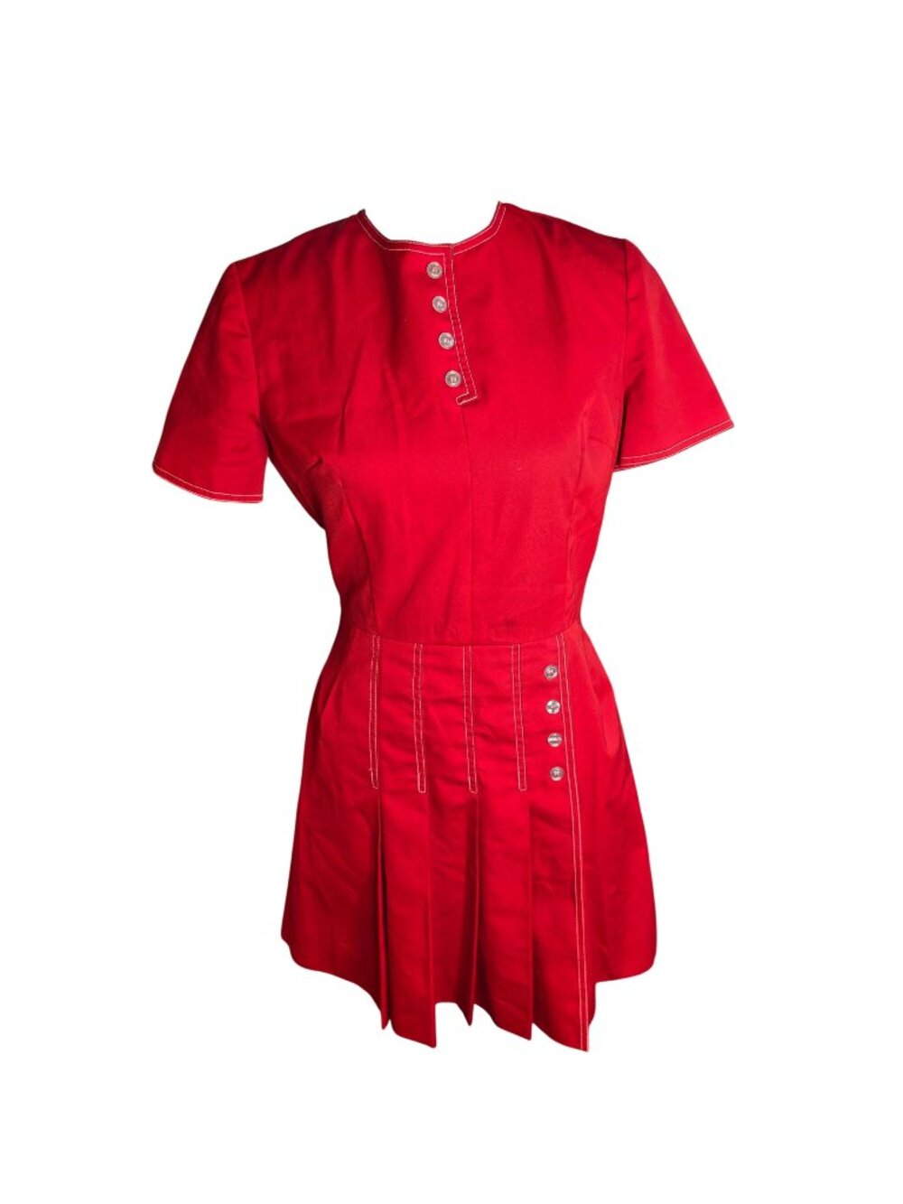 Vintage 50s 60s Red Drop Waist Pleated Dress Short Sleeve Pinup Rockabilly Sz 11